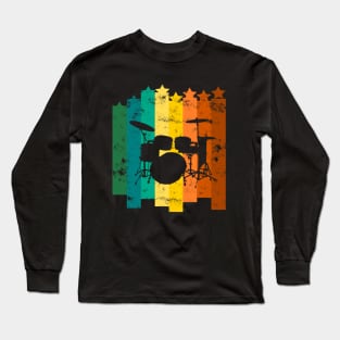 Retro Drums Drummer Gift Drumming Vintage Long Sleeve T-Shirt